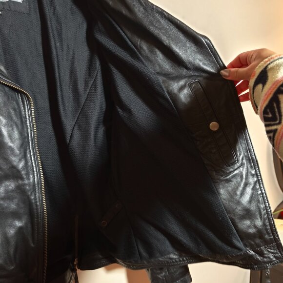 Derringer 100% Lambskin Leather Vented Moto Jacket sz L Black Silver Biker - Picture 8 of 14